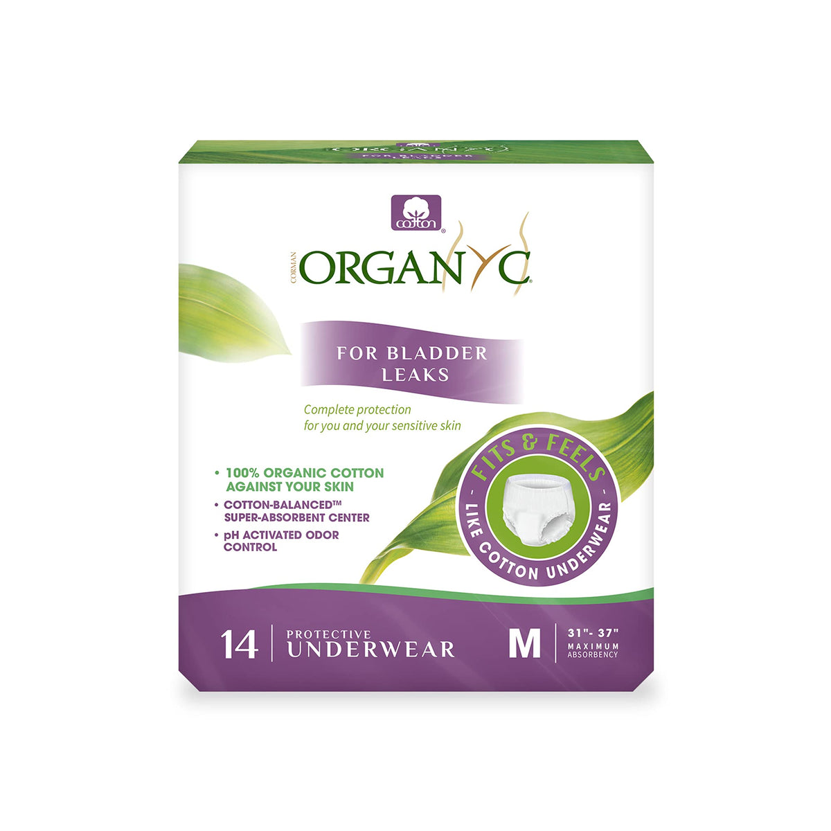 Organyc bladder control underwear for women in medium offers discreet, secure protection.