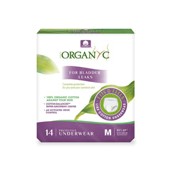 Organyc bladder control underwear for women in medium offers discreet, secure protection.