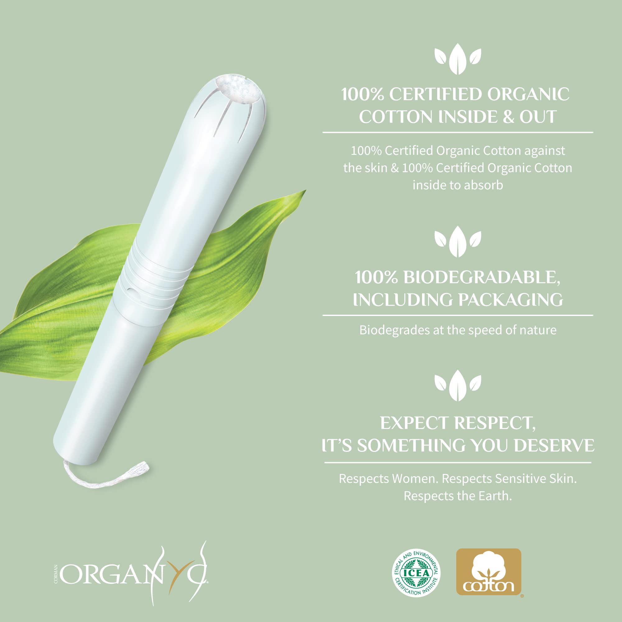 Organyc cardboard applicator highlights eco-friendly design.