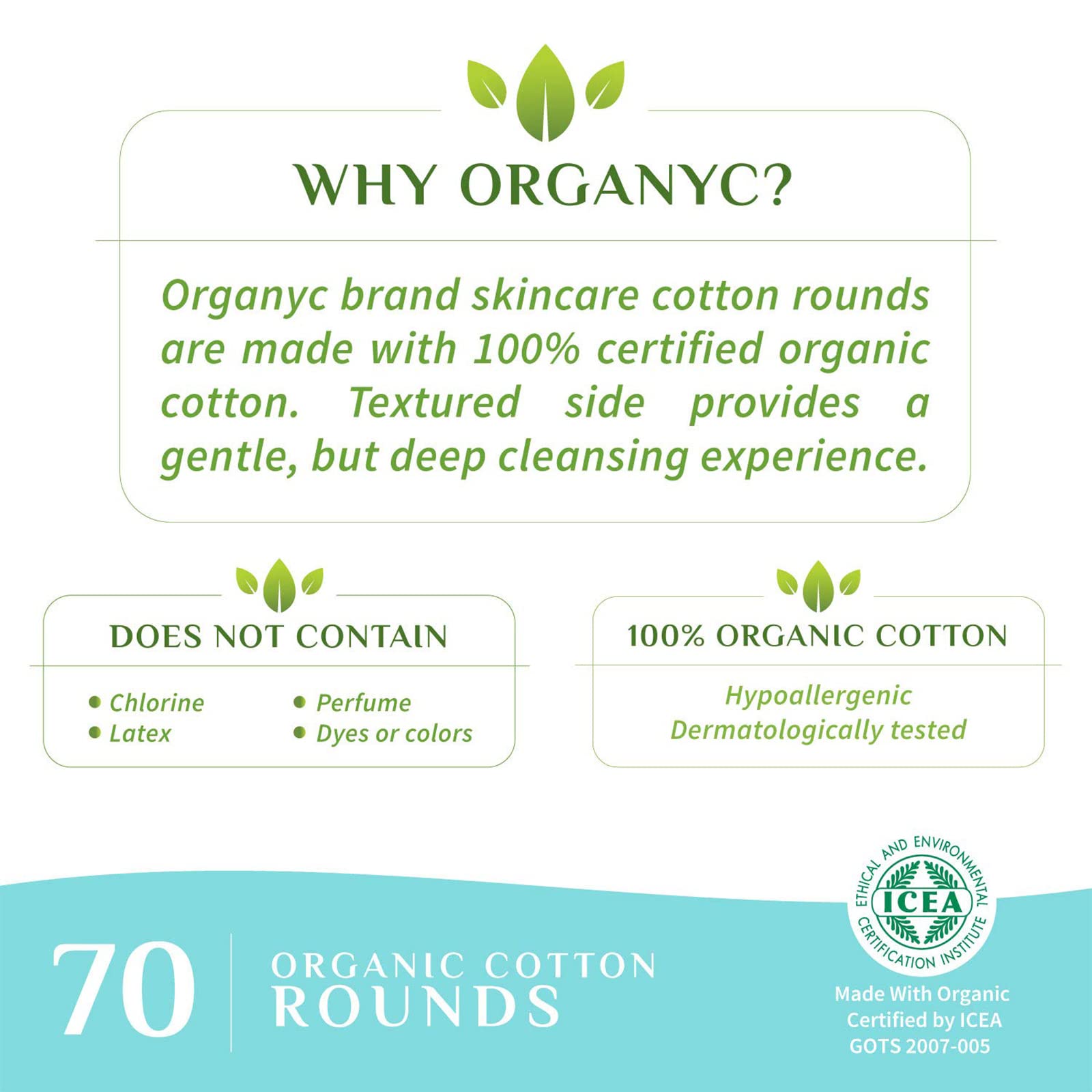 Organyc discos de algodón orgánico 70 unidades para uso cosmético suave.