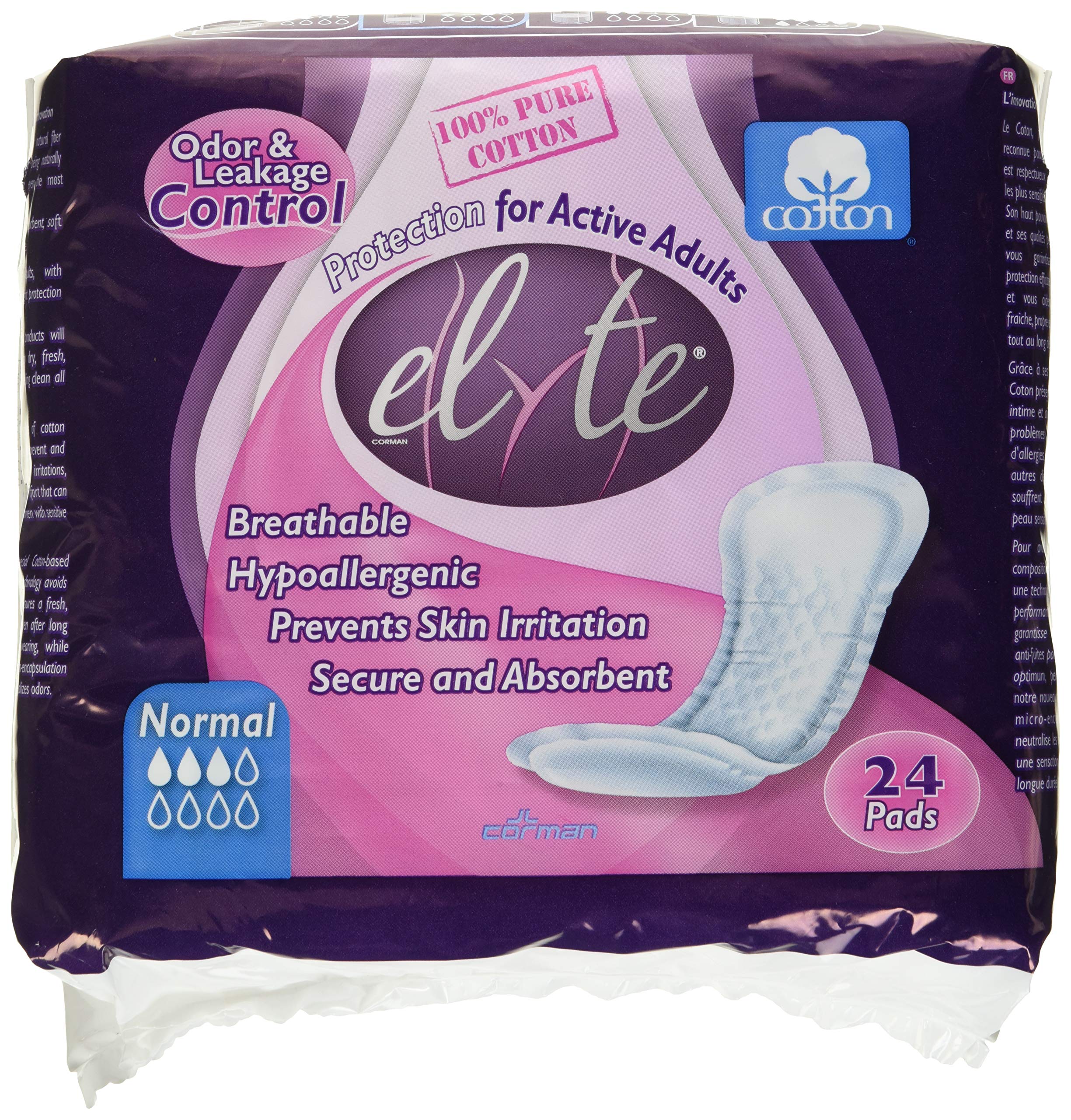 Organyc Elyte 100% cotton pad front view, skin-friendly comfort for light incontinence.