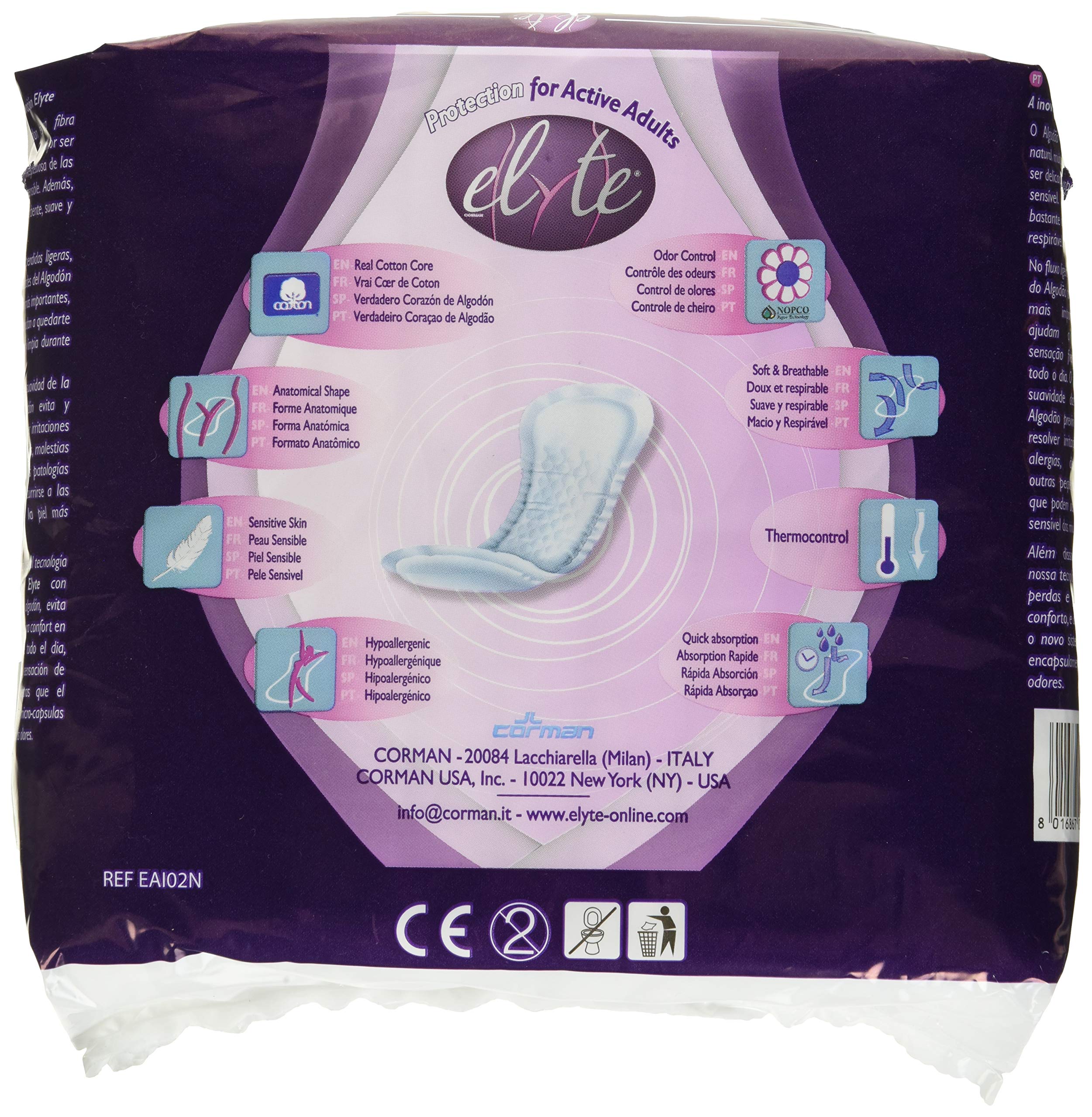 Organyc Elyte pad with back adhesive strip, secure, comfortable wear.