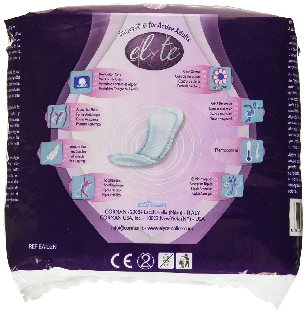 Organyc Elyte pad with back adhesive strip, secure, comfortable wear.