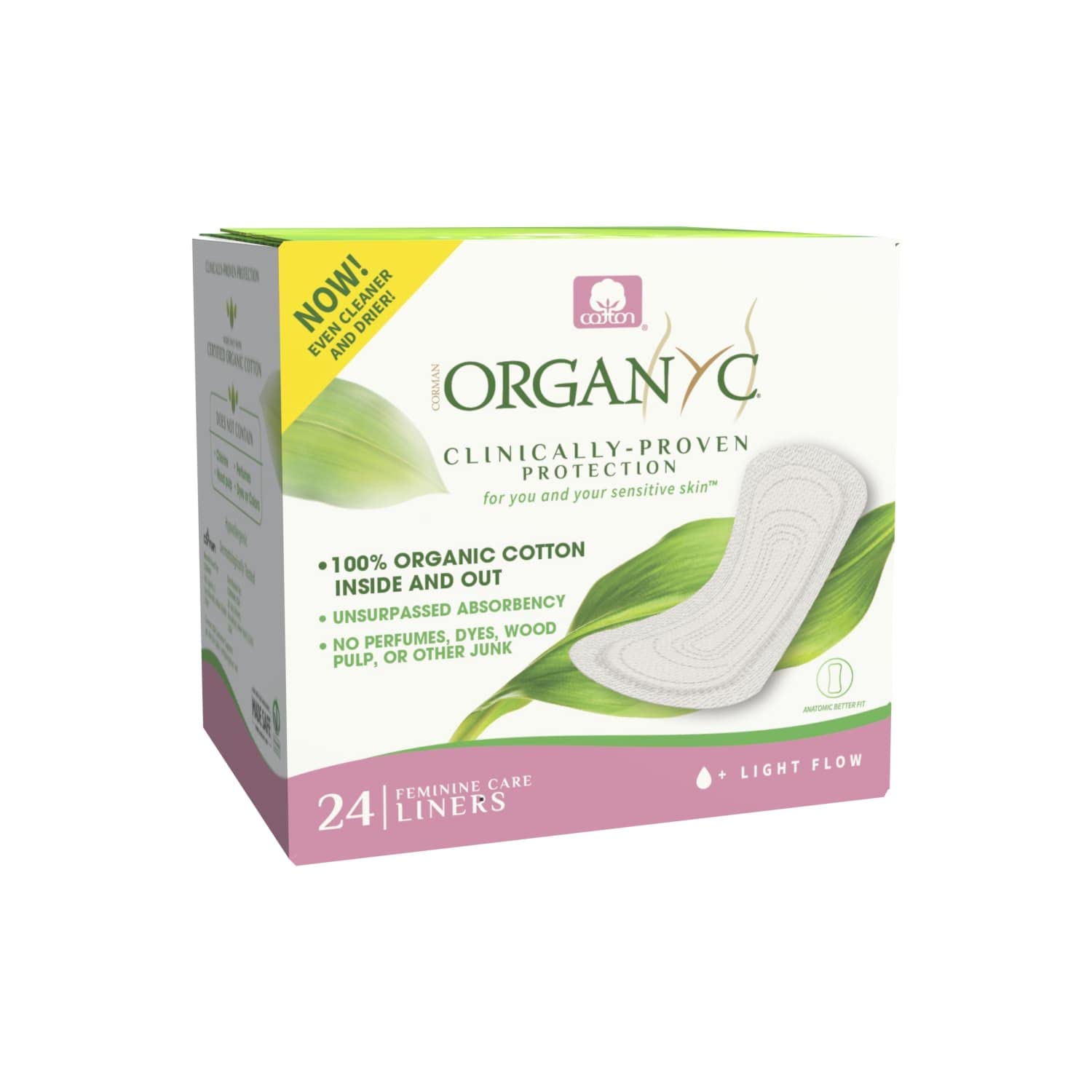 Organyc folded panty liner packfront shows discreet hygiene for on-the-go protection.