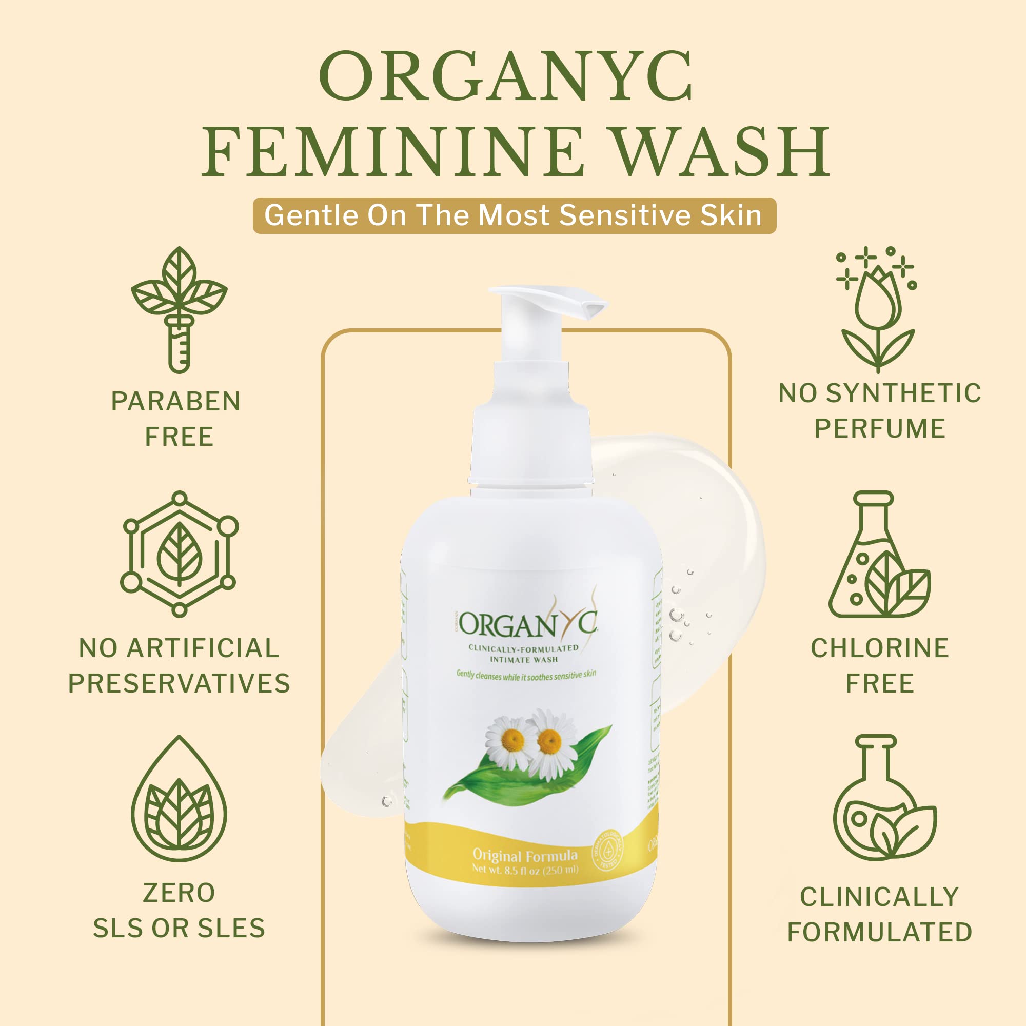 Organyc ingredientes orgánicos, etiqueta limpia que resalta fórmula suave.