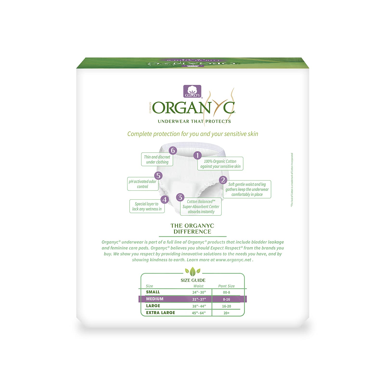 Organyc odor protection core close-up highlighting odor-neutralizing feature.