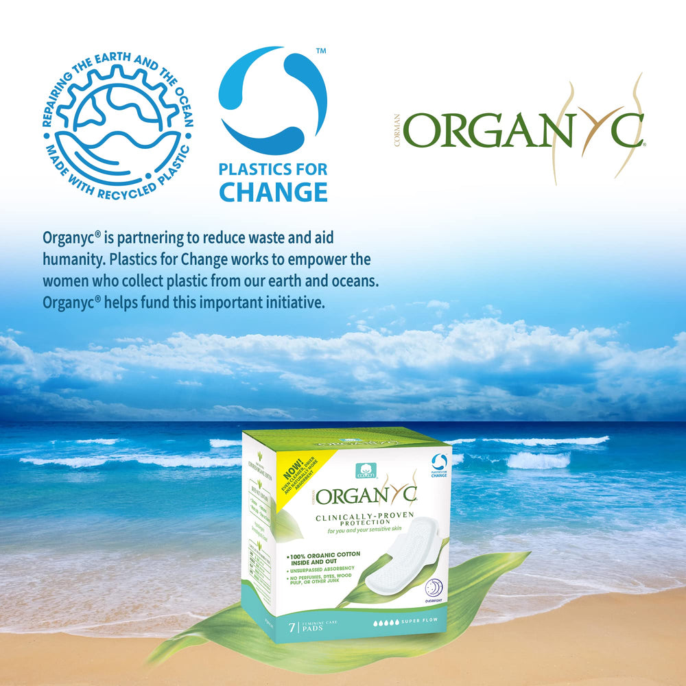 Organyc Overnight Pads 2.0 brand label with product details.