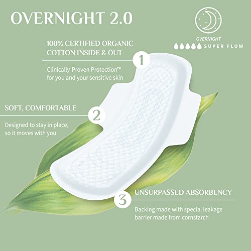 Organyc Overnight Pads 2.0 cotton-core close-up highlighting pure cotton.