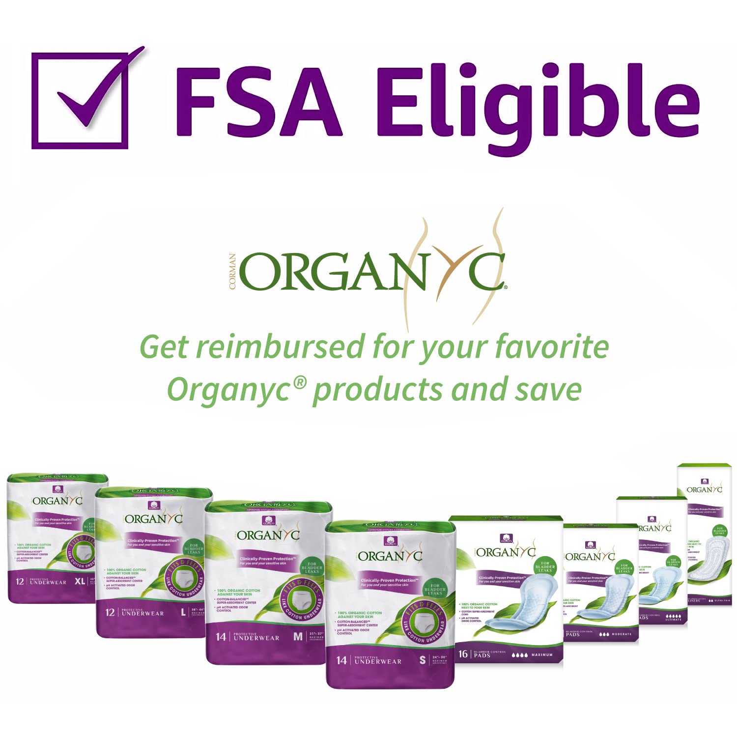 Organyc size range from S to XL for full-coverage options.