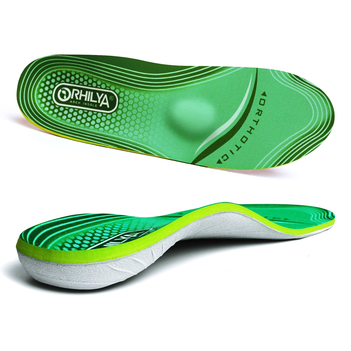 ORHILYA 220lbs+ high arch insert front view showing sturdy arch support for all-day wear