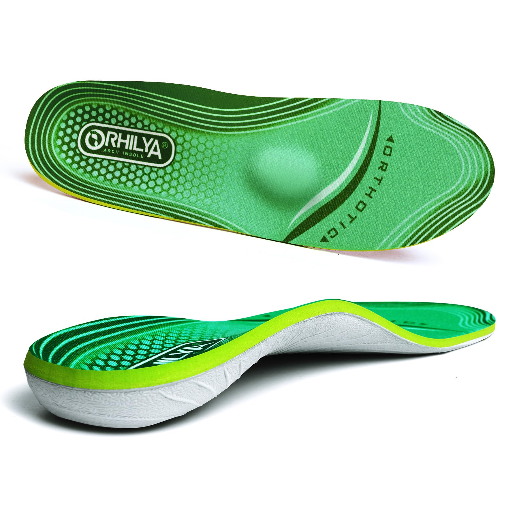 ORHILYA arch-support insert with deep heel cup for daily stability.