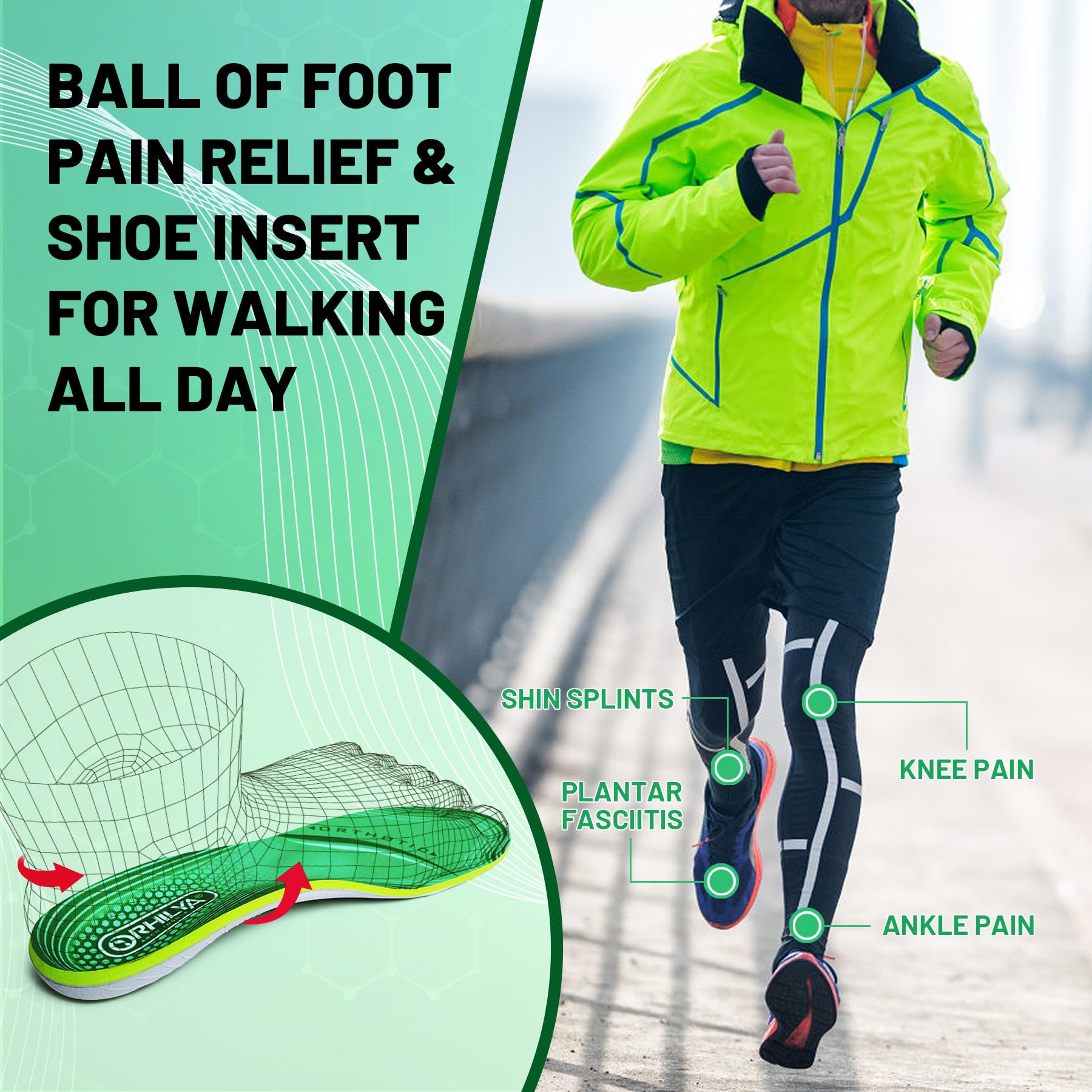 ORHILYA insoles can be trimmed to fit most shoes for a customized feel.
