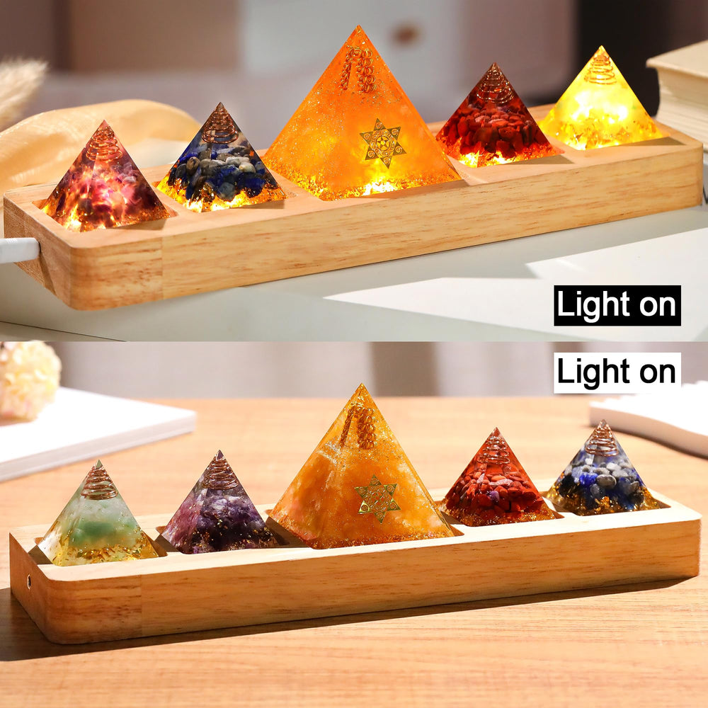 Ornalrist crystal pyramids with LED base illuminate colorful night light