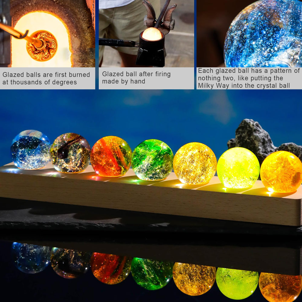 Ornalrist crystal spheres with wooden base illuminate seven colors for cozy night light.