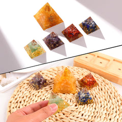Ornalrist multicolor crystal pyramids display a tranquil desk setup