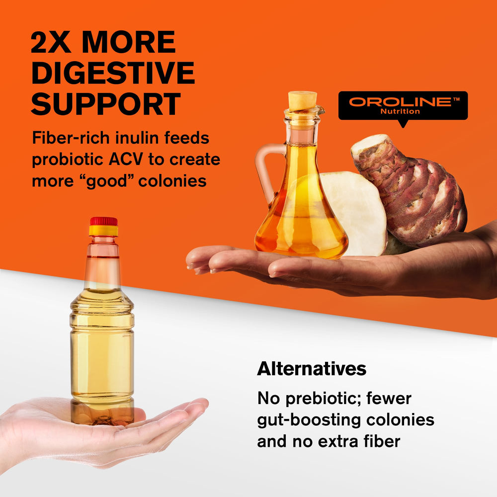 OroLine label highlights 1500 mg ACV per serving for convenient daily use