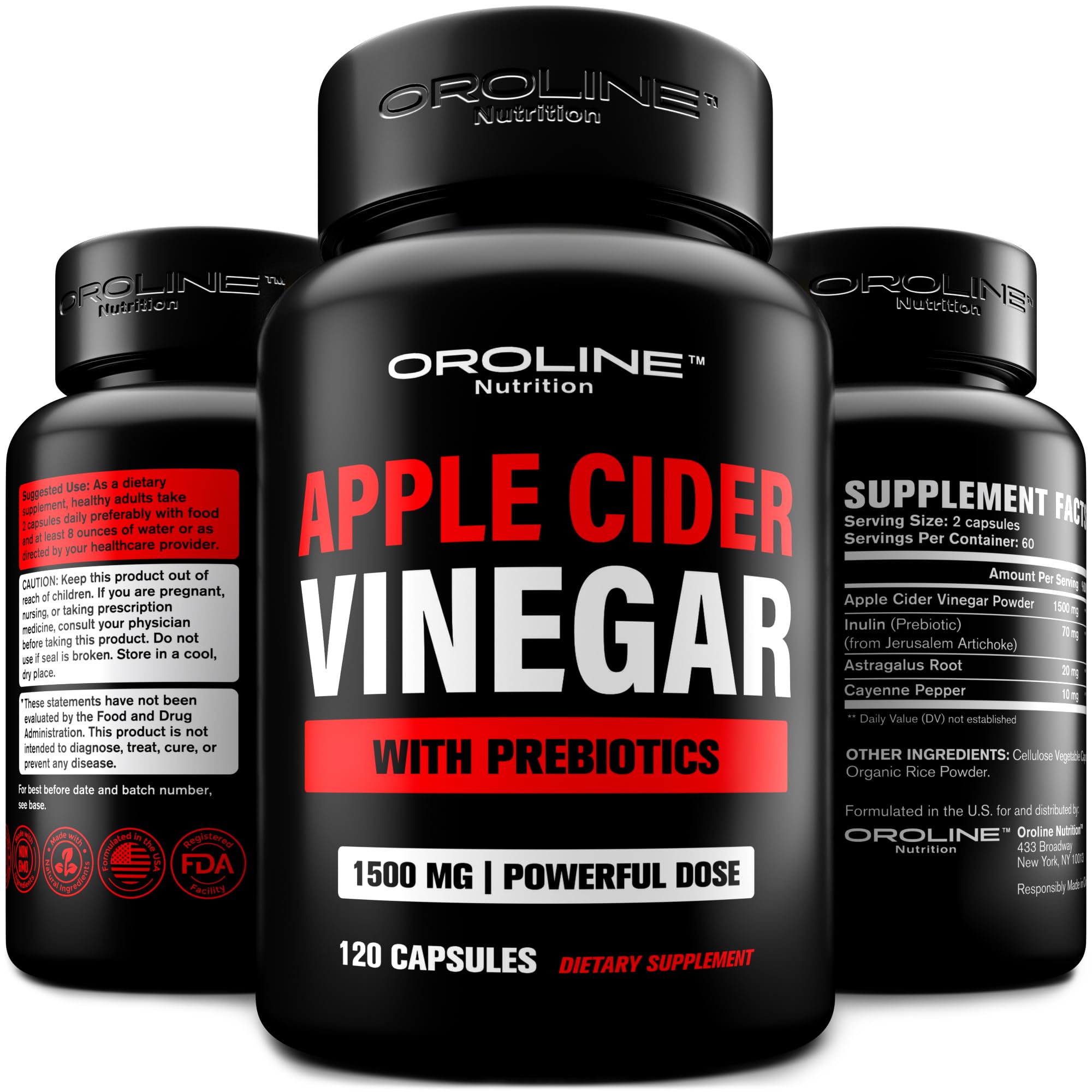 OroLine Apple Cider Vinegar pills bottle for convenient daily energy support and gut health