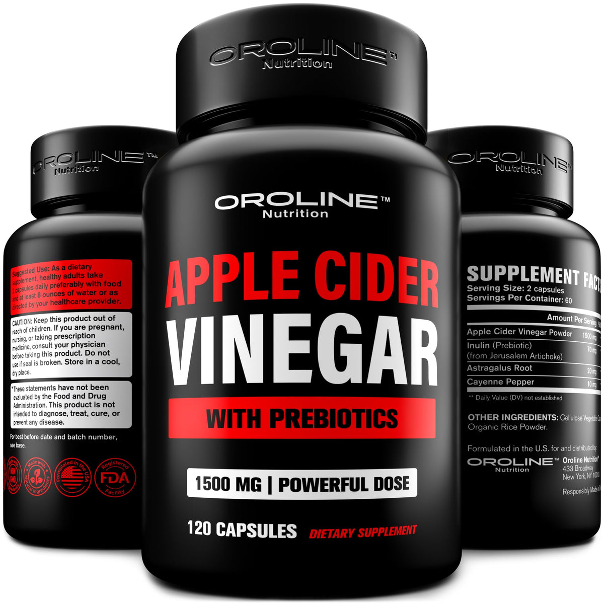 OroLine Apple Cider Vinegar pills bottle for convenient daily energy support and gut health