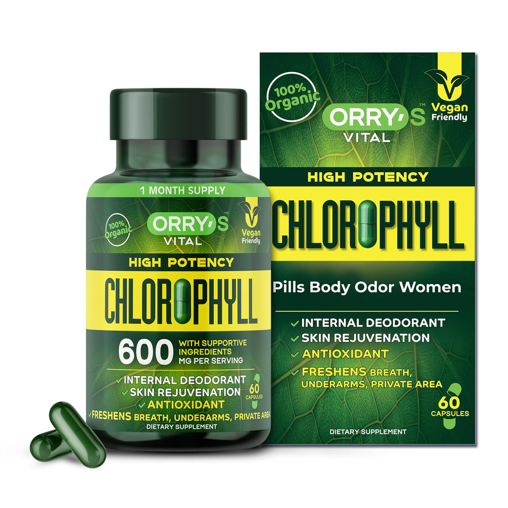 Orry's Vital chlorophyll bottle front highlights natural deodorant support for daily use.