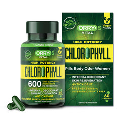 Orry's Vital chlorophyll bottle front highlights natural deodorant support for daily use.