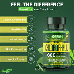 Orry's Vital chlorophyll label details spotlight peppermint and parsley for freshness.