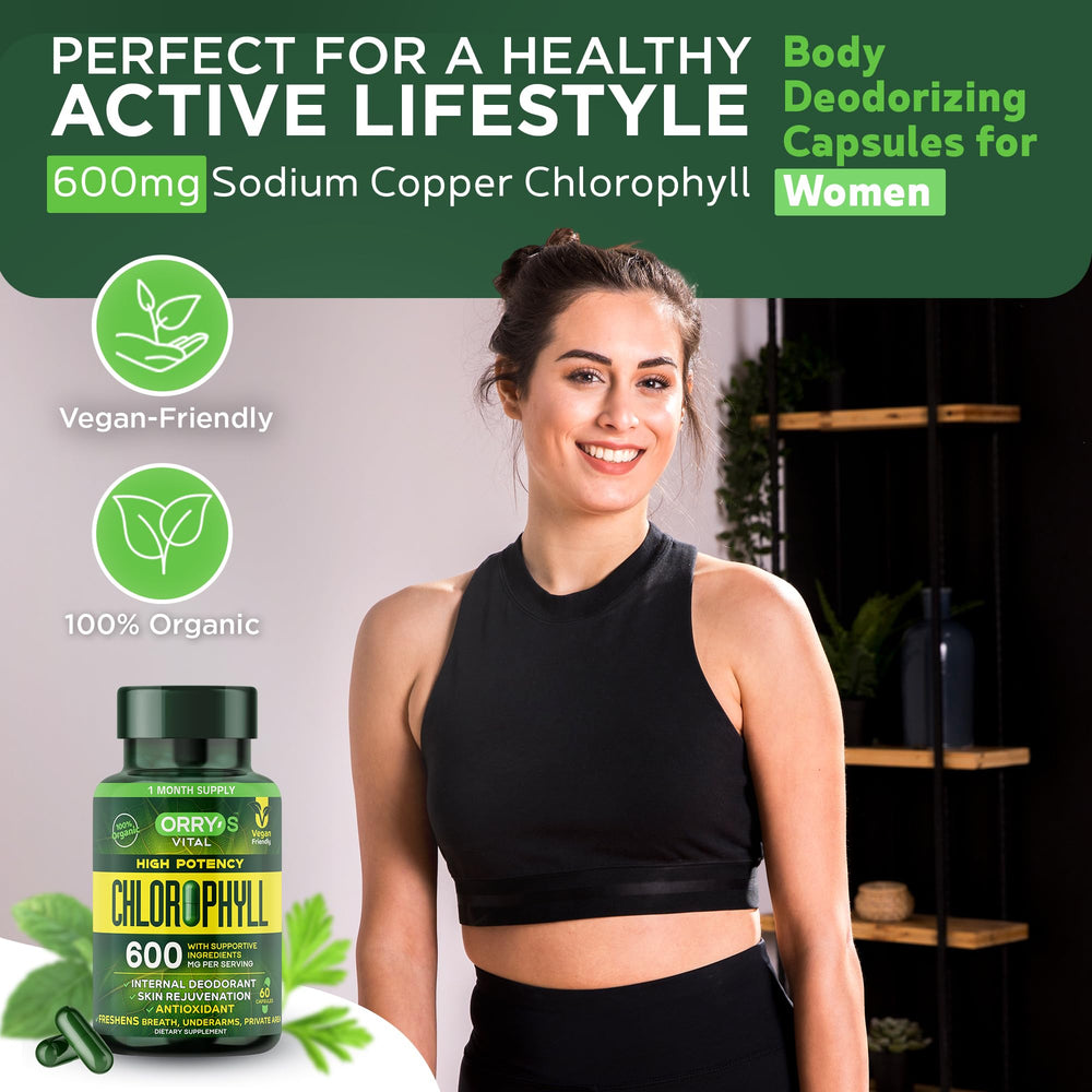 Orry's Vital vegan capsules graphic emphasizes parsley and peppermint for natural support.