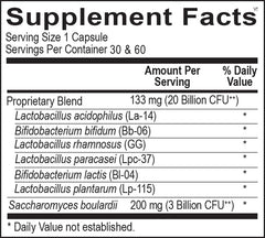 Ortho Biotic capsules close-up label highlights probiotic blend for digestion.