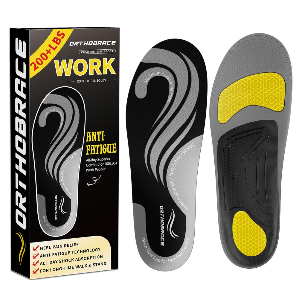 Orthobrace work insole with a deep heel cup for stability.