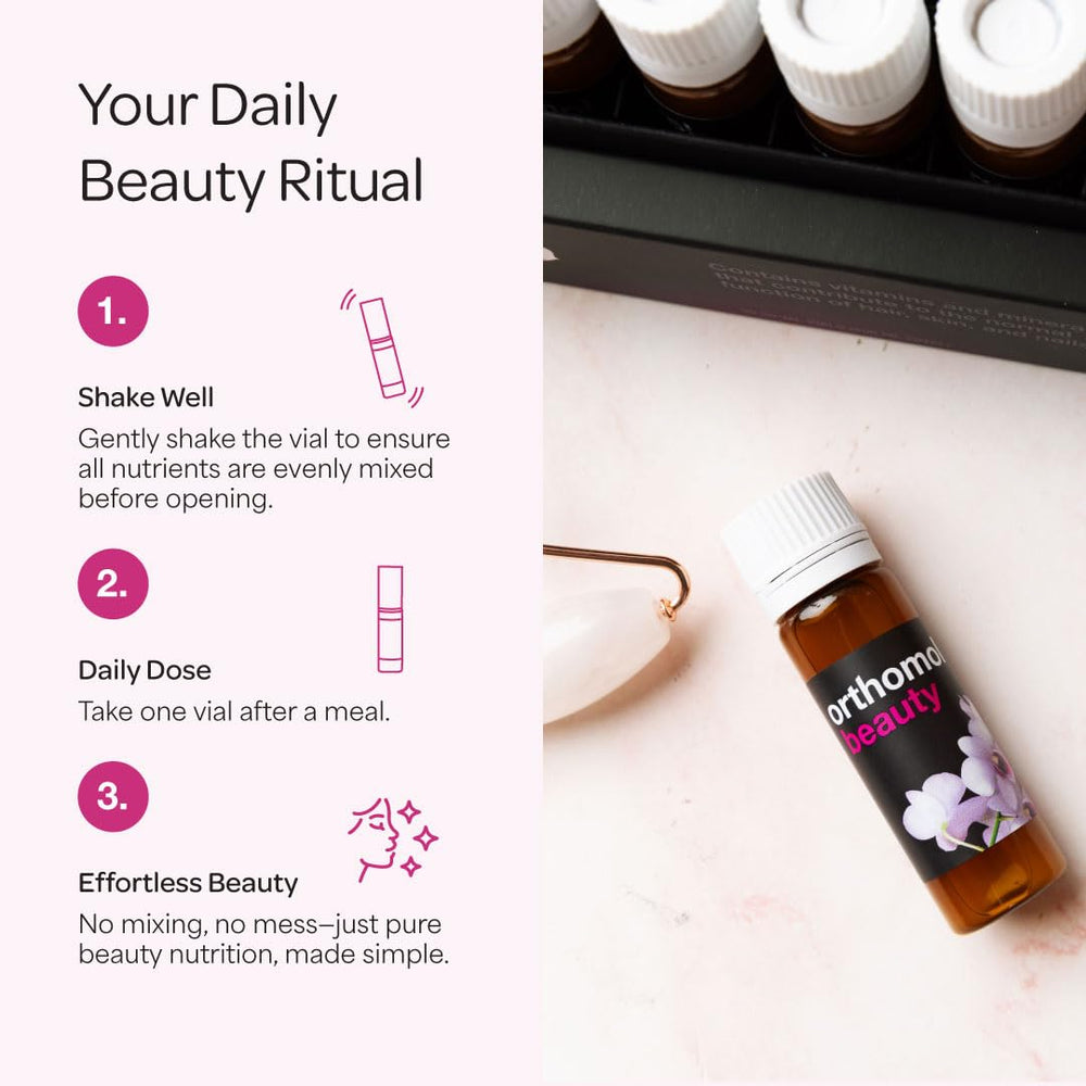 Orthomol Beauty Vial promotes hair, skin, and nails health.