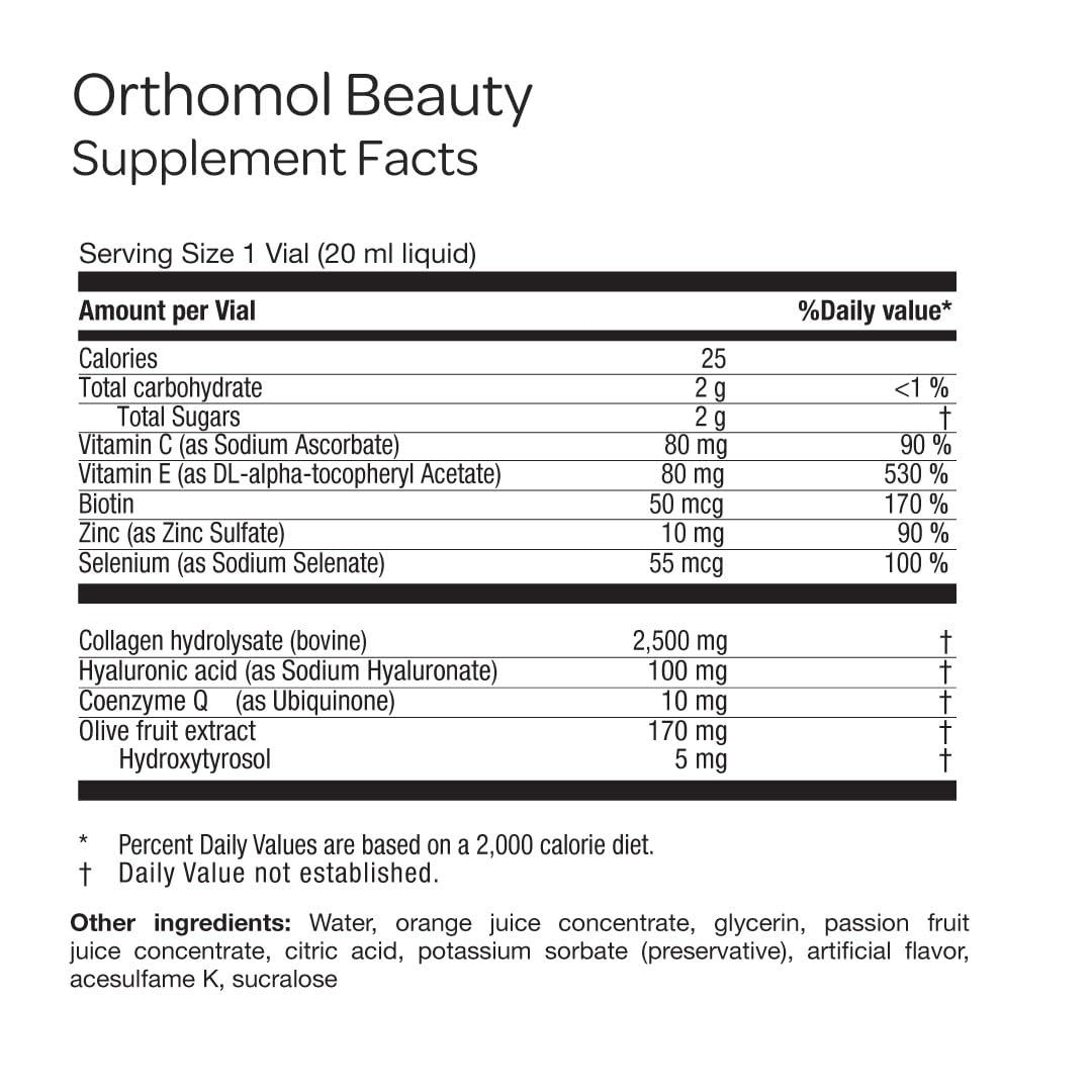Orthomol Beauty Vial hyaluronic acid focus enhances moisture in skin.