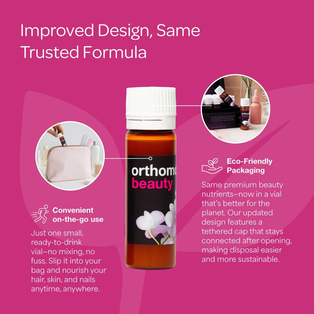 Orthomol Beauty Vial packaging and open design for convenient use.