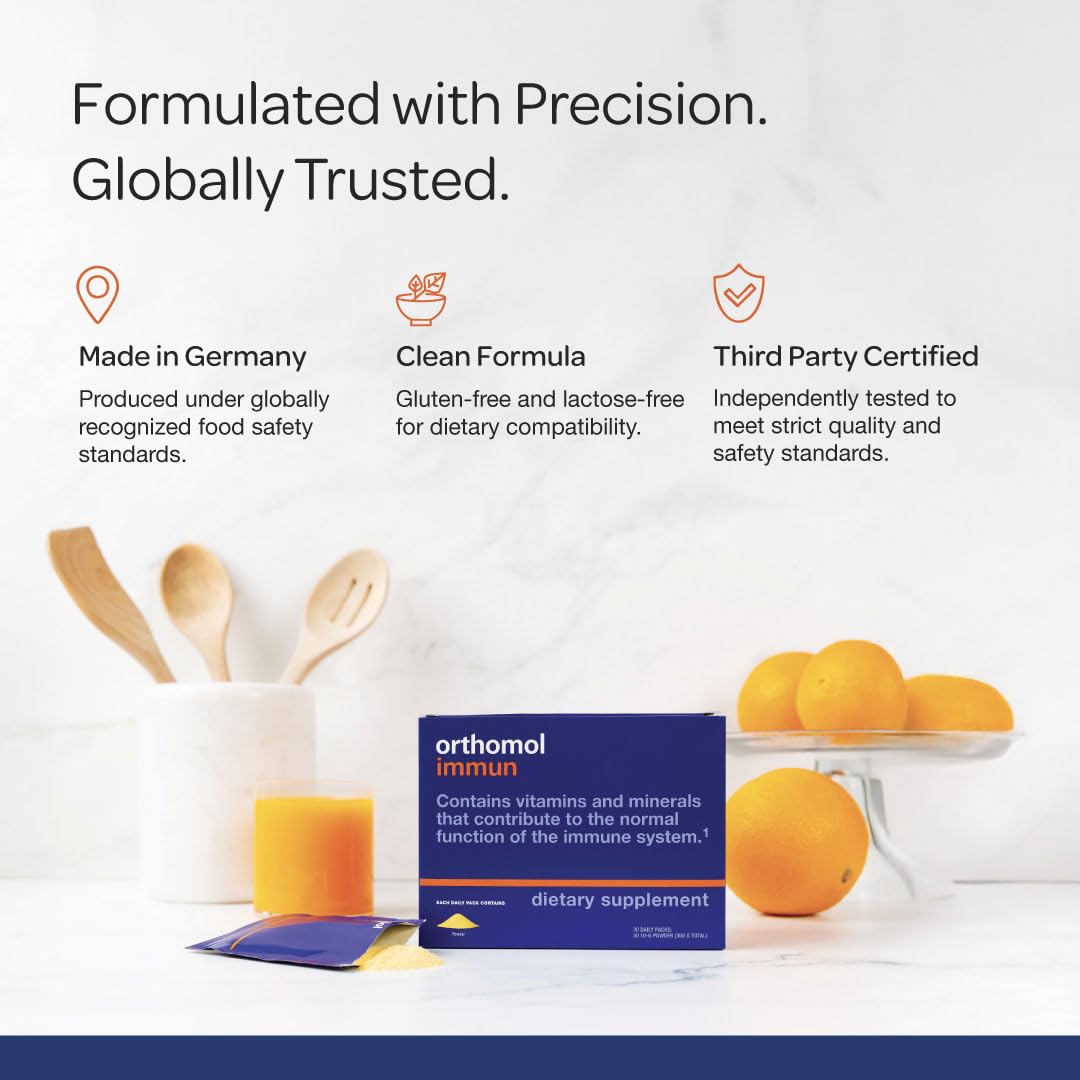 Orthomol Immun brand logo shot reinforces trusted German family brand