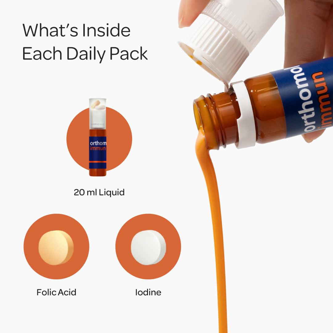 Orthomol Immun daily pack contents, includes vial and tablets for 30 days.