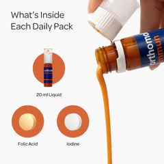 Orthomol Immun daily pack contents, includes vial and tablets for 30 days.