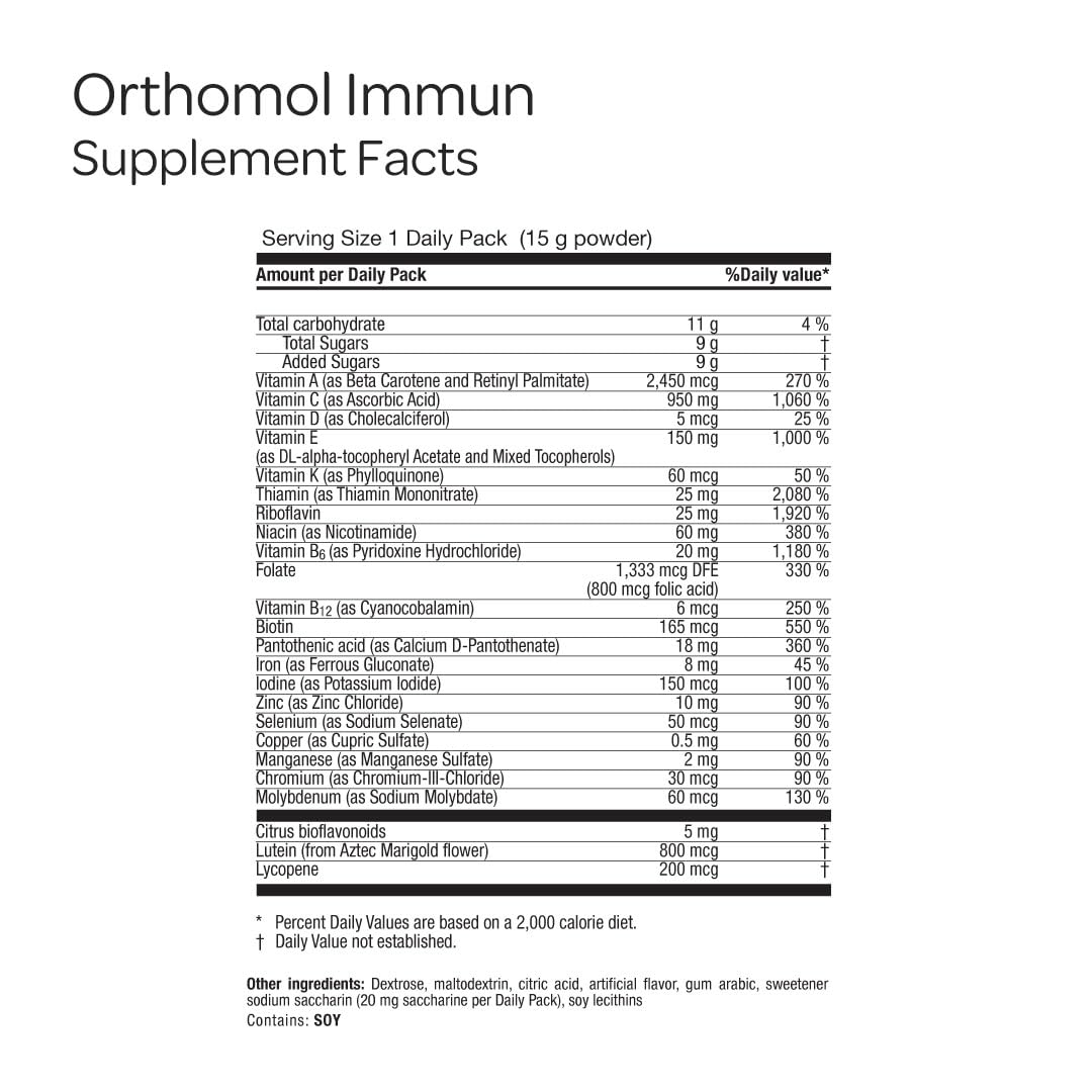 Orthomol Immun powder dissolving in water for easy consumption