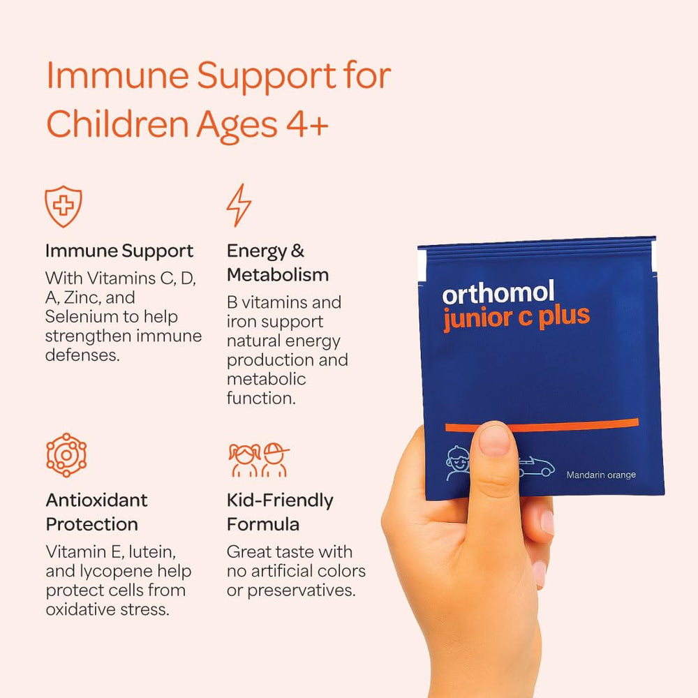 Orthomol Immun Junior C Plus packaging box emphasizes 30-day supply.