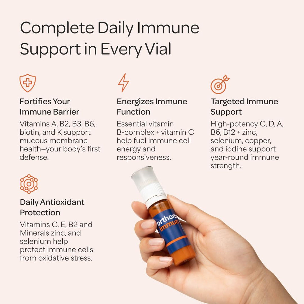 Orthomol Immun tablets close-up, essential nutrients for normal immune function.