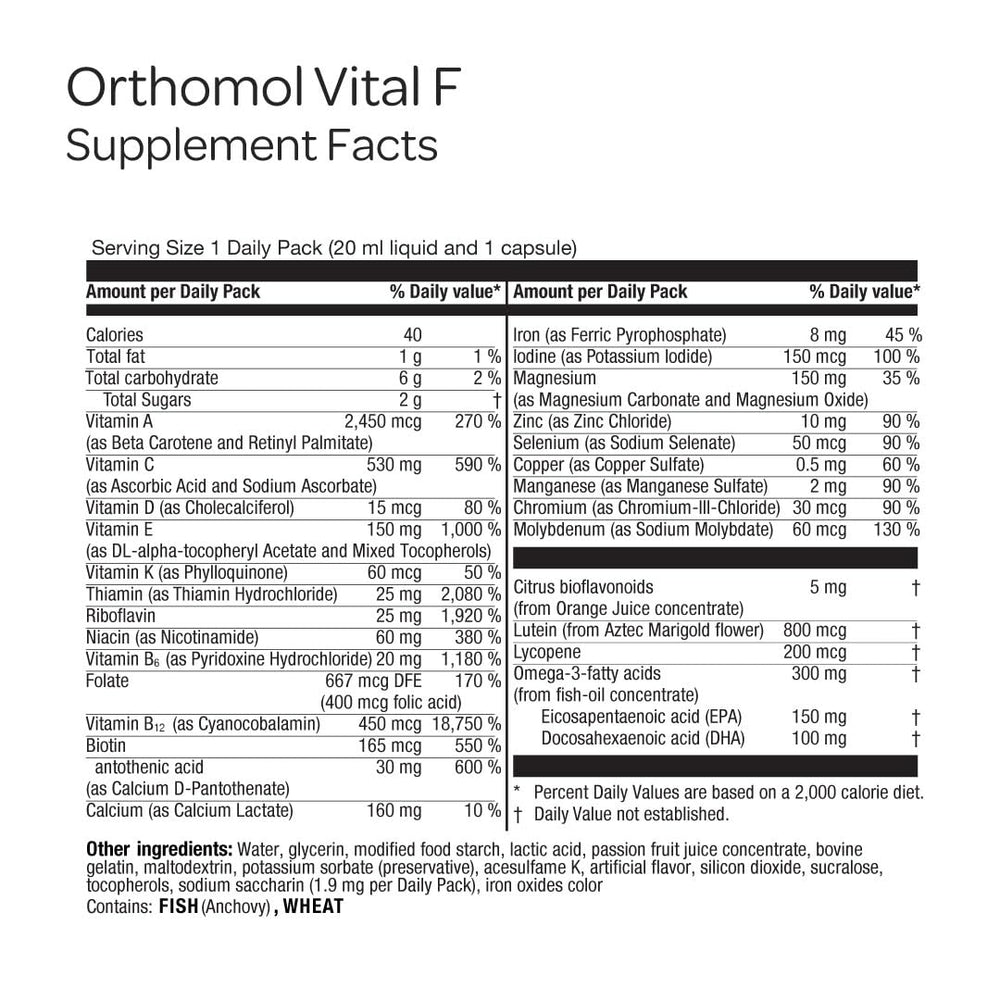 Orthomol Vital F capsule provides comprehensive micronutrient support.