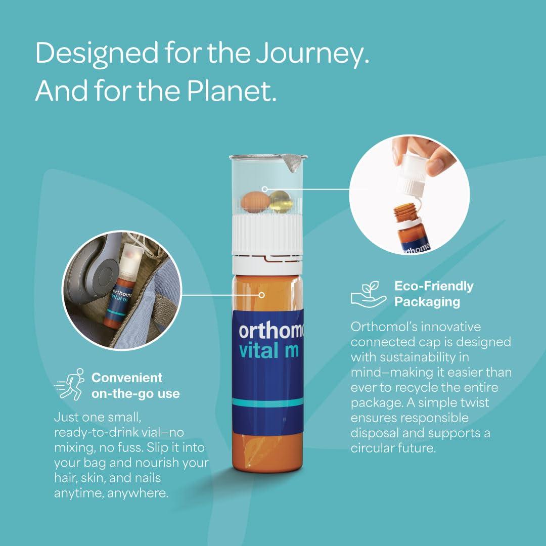 Orthomol Vital M omega-3 bottle pictured with the product.