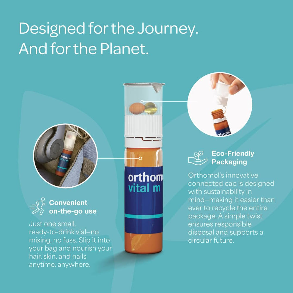 Orthomol Vital M omega-3 bottle pictured with the product.
