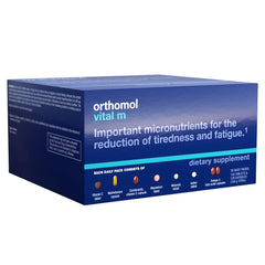 Orthomol Vital M blister pack close-up; easy daily dosing.