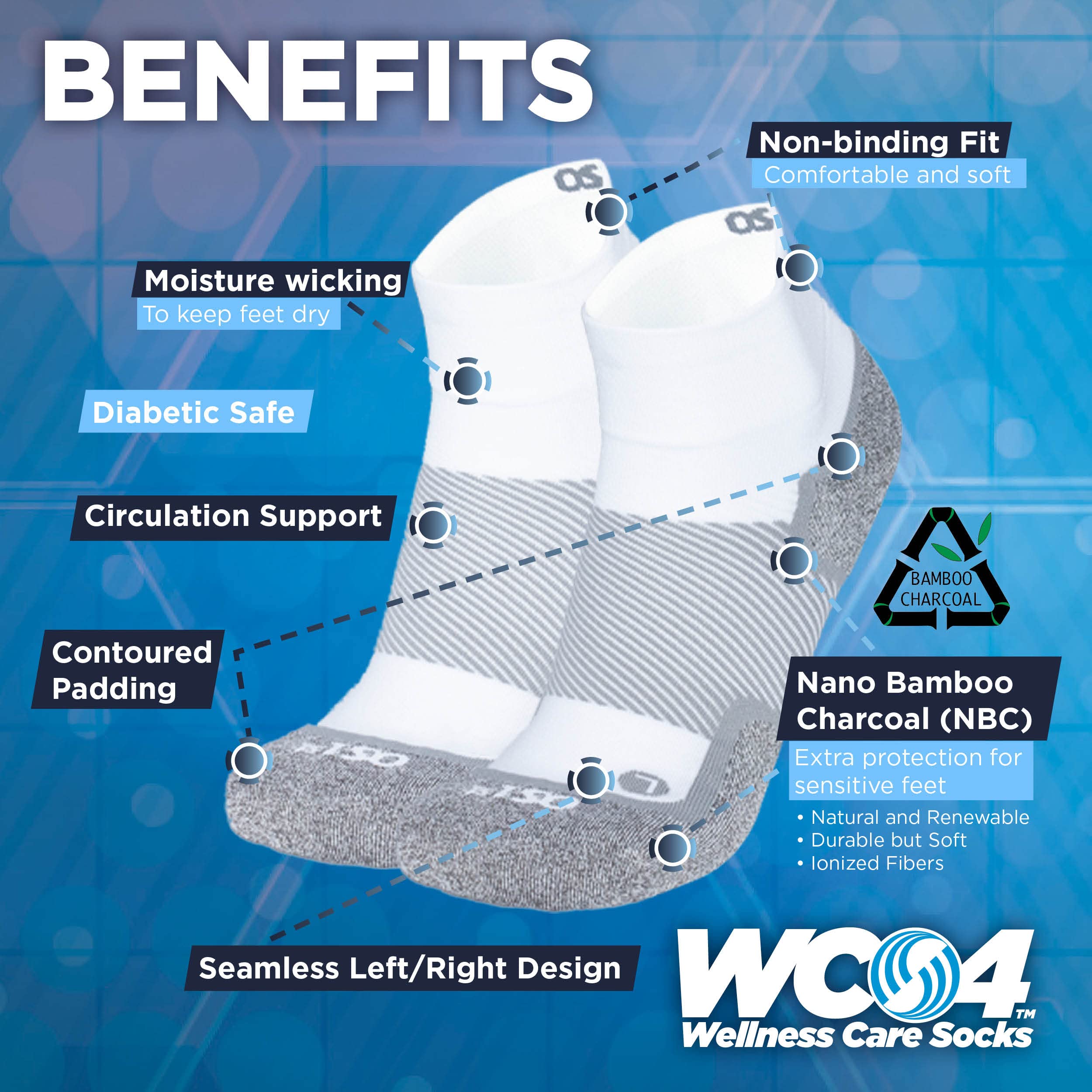 OrthoSleeve WC4 socks with toe and heel pockets for precise fit