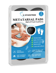 Orthostride metatarsal pad close-up showing durable latex and PU leather for lasting forefoot support.