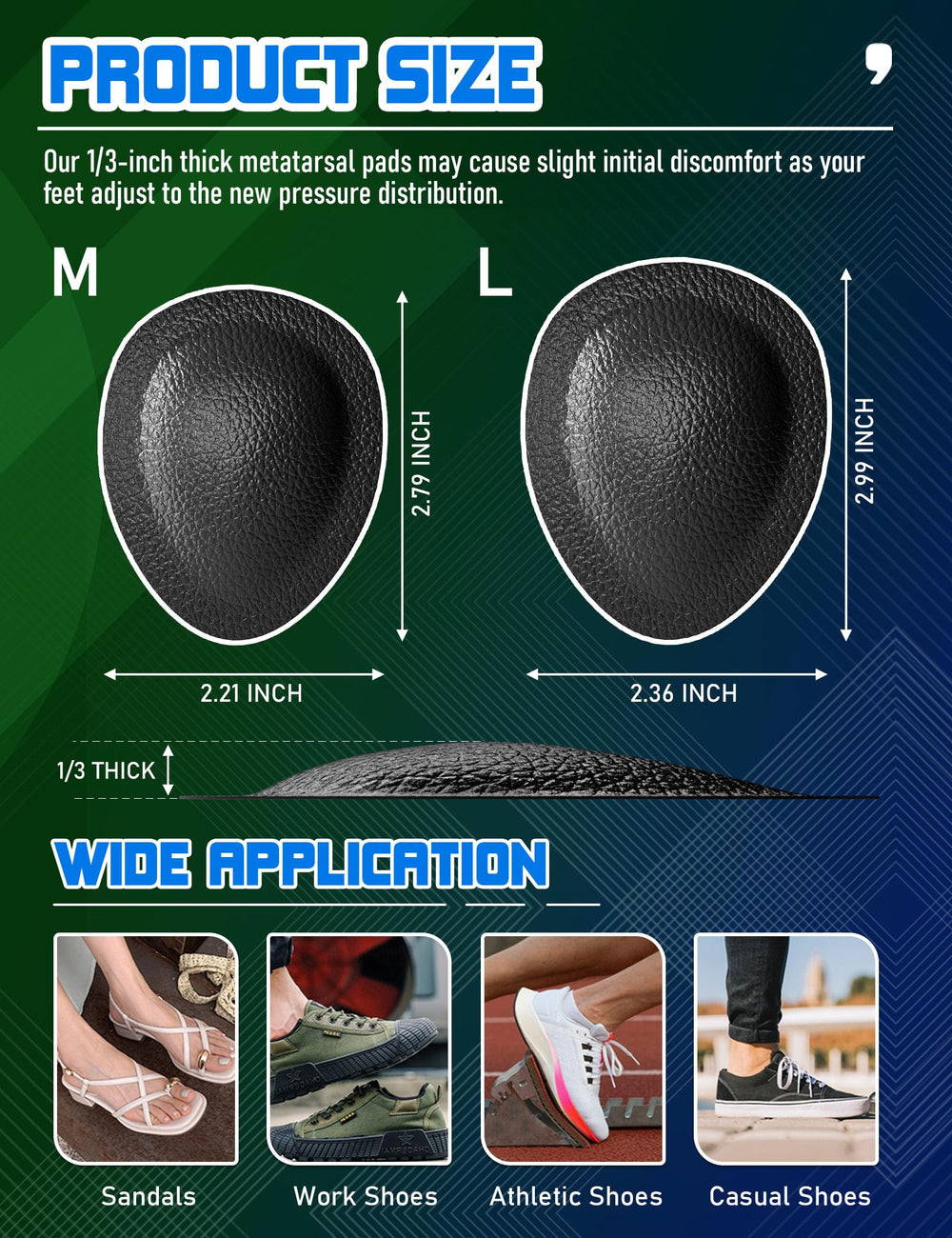 Orthostride metatarsal pads in use during walking for practical forefoot relief.