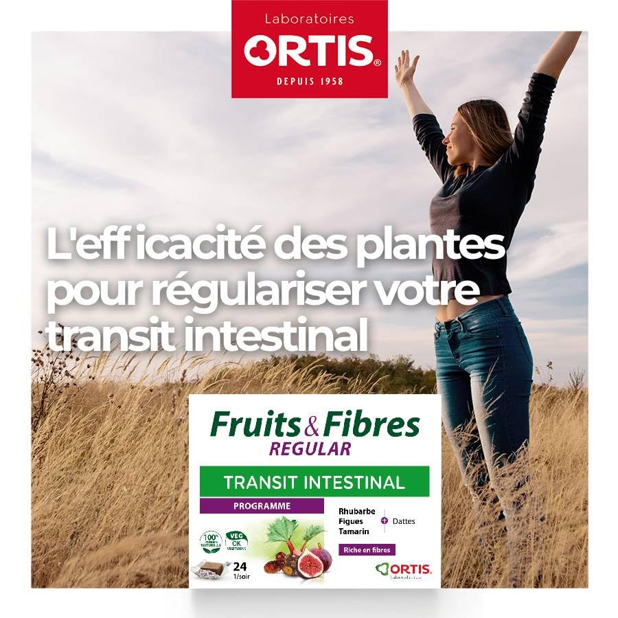 Ortis Fruits & Fibres 24 Cubes label highlights natural ingredients.