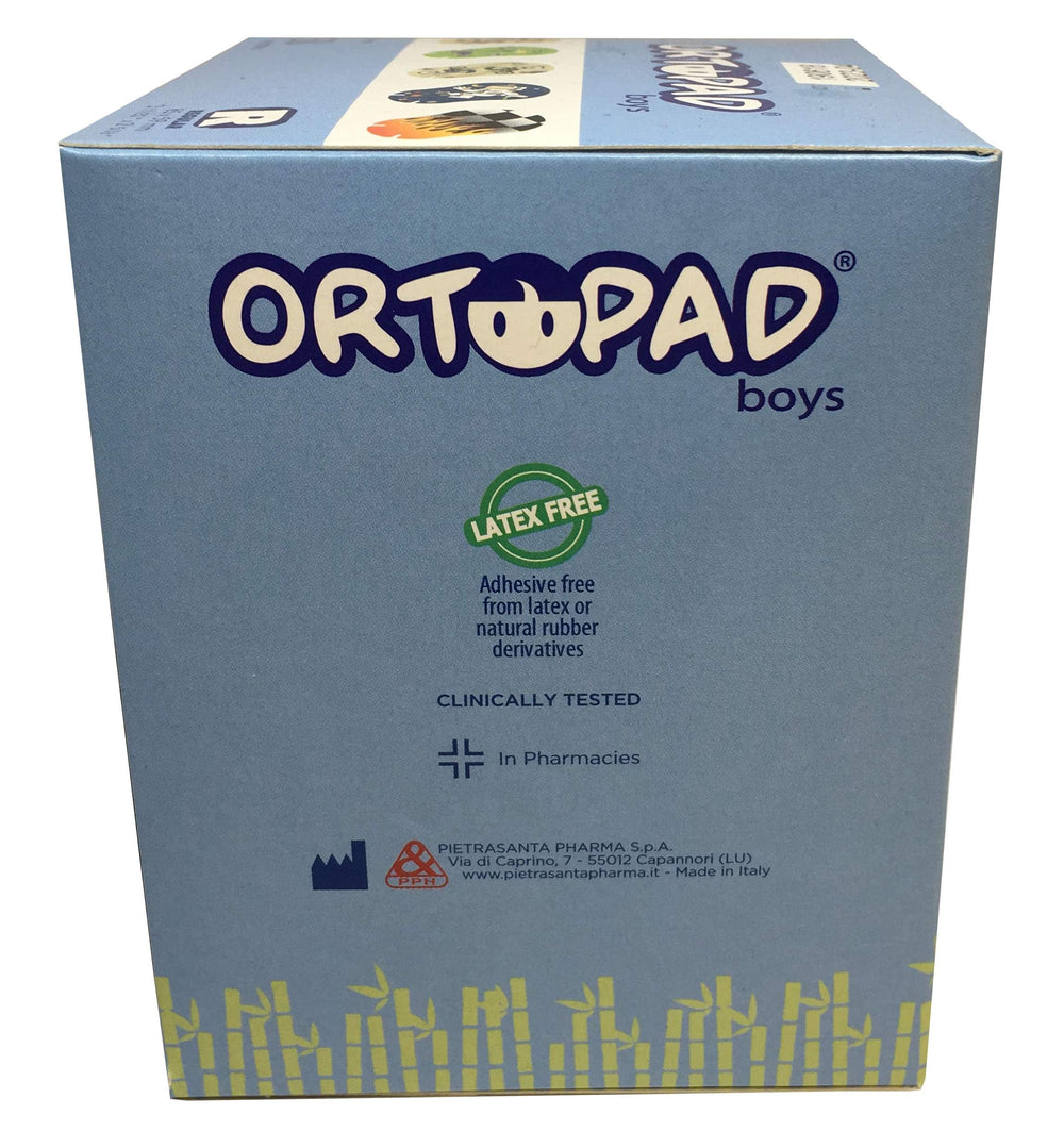 Ortopad Bamboo Boys Eye Patches Dirt Bikes design is hypoallergenic and gentle on skin.