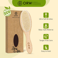 ORW OREN’S cradle cap relief brush promotes clean scalp while comforting delicate newborn skin.