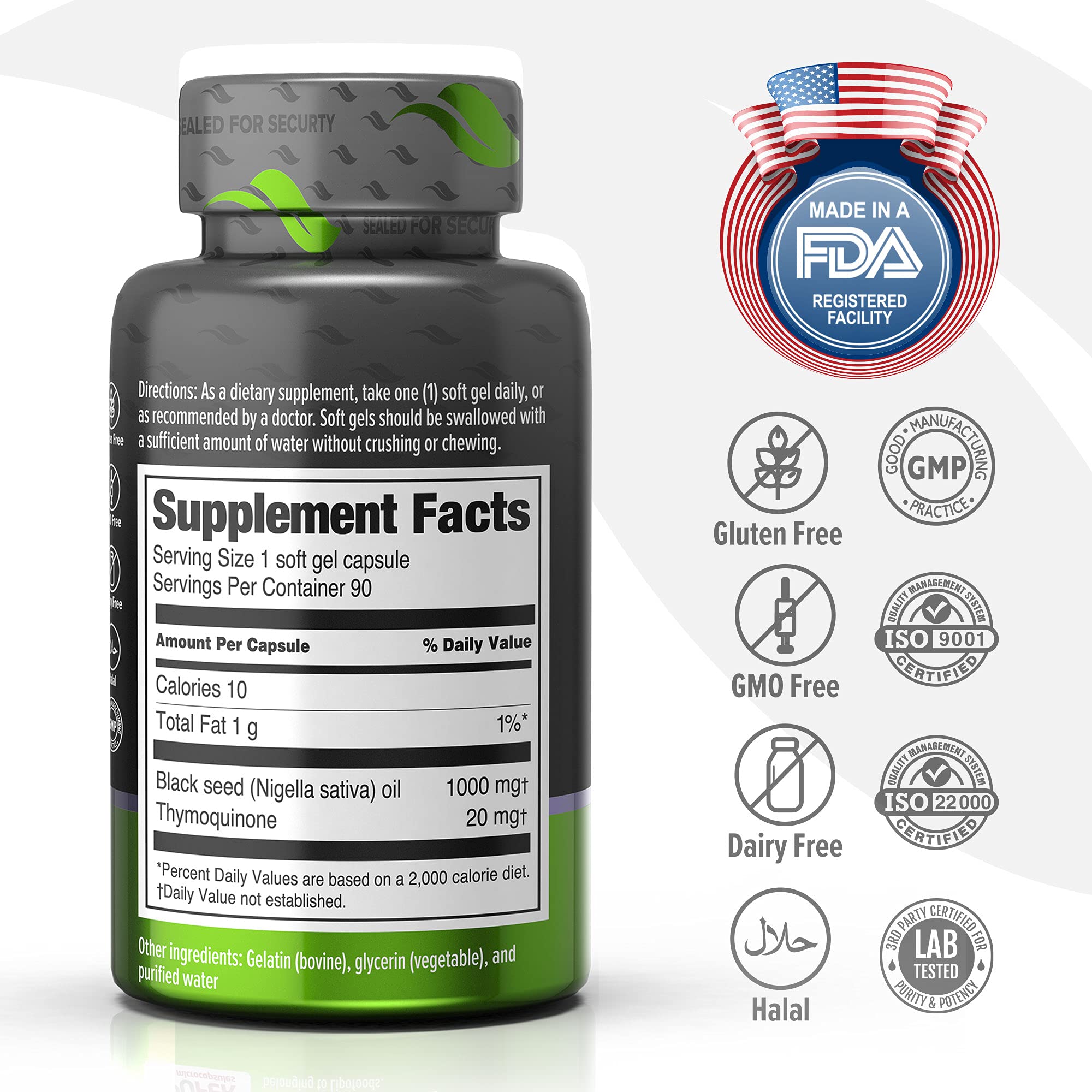 ORZAX Black Seed Oil softgel capsules on white background for daily use.