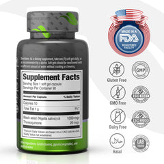 ORZAX Black Seed Oil softgel capsules on white background for daily use.