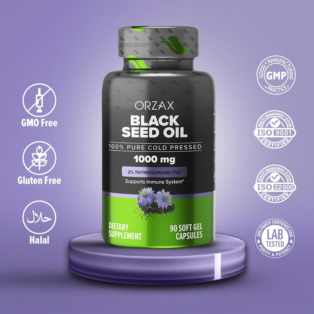 ORZAX bottle packaging states 90 softgel capsules for a 90-day supply.